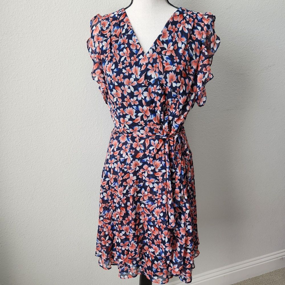 NEW Tommy Hilfiger Womens Size 14 Pink Navy Gansett Floral Chiffon Spring Dress
